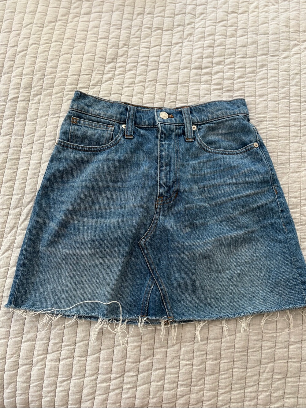Madewell Medium Blue Denim Mini Skirt with Raw Hem
